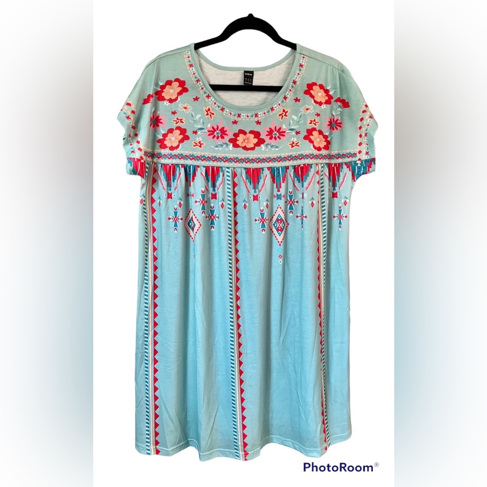 New Shein Dress XL Mint Green Floral Tribal Print